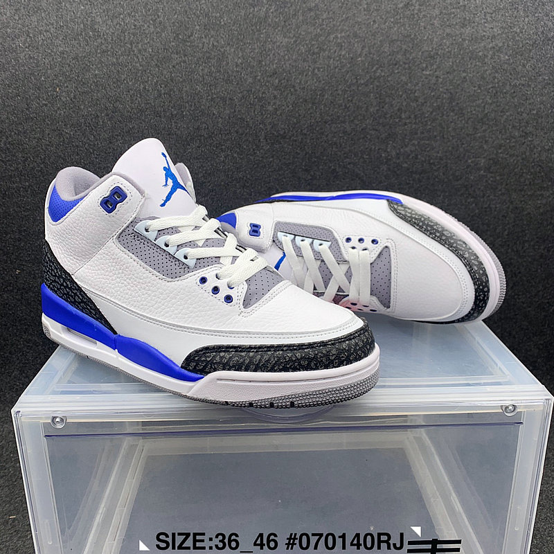 2021 Air Jordan 3 Retro White Grey Blue Black Shoes - Click Image to Close